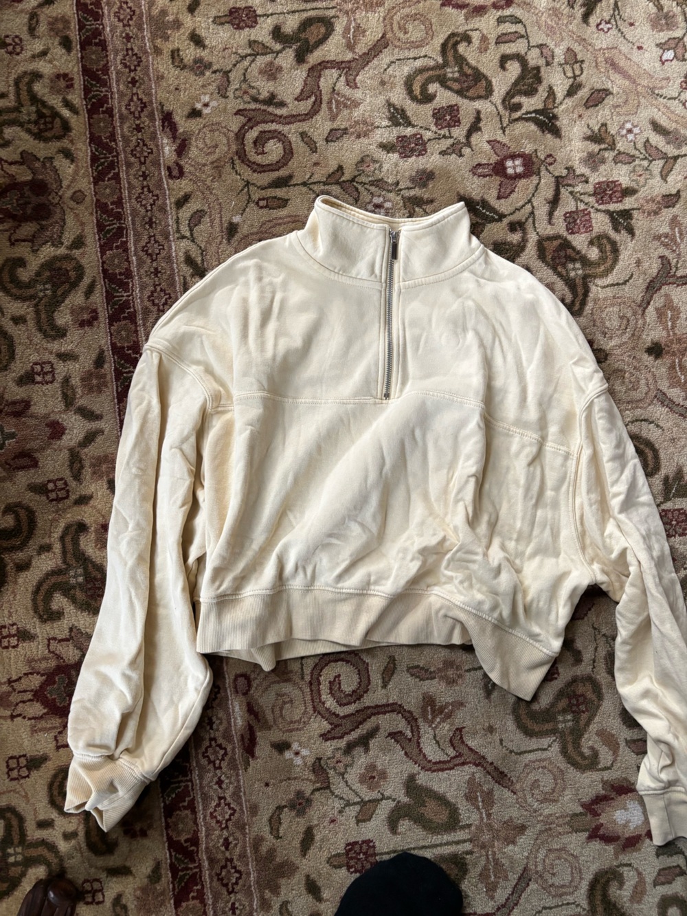 Butter Yellow Women's Cream Half-Zip Pullover Sweatshirt